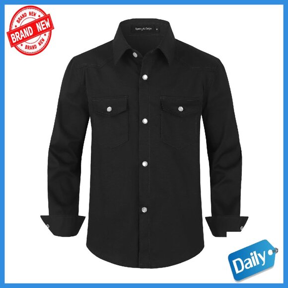 Boys Long Sleeve Western Pearl Snap Button Down Shirt Size 5-14